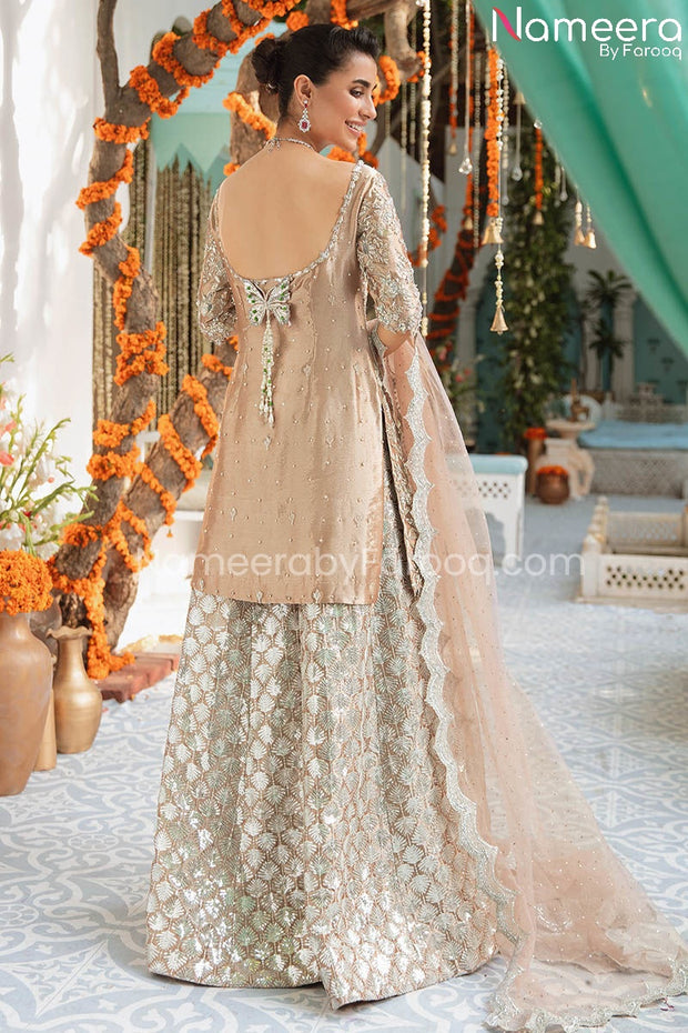 sharara dress short top Stunning Beige Designer Crop Top Style Sharara Suit