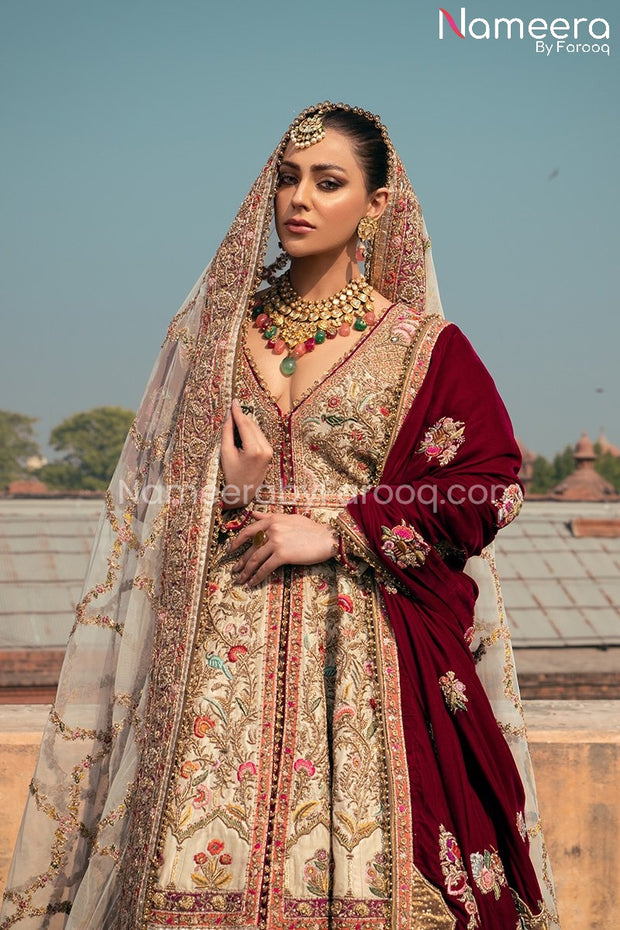 Bridal Silk Lehenga and Peplum Shirt Pakistani