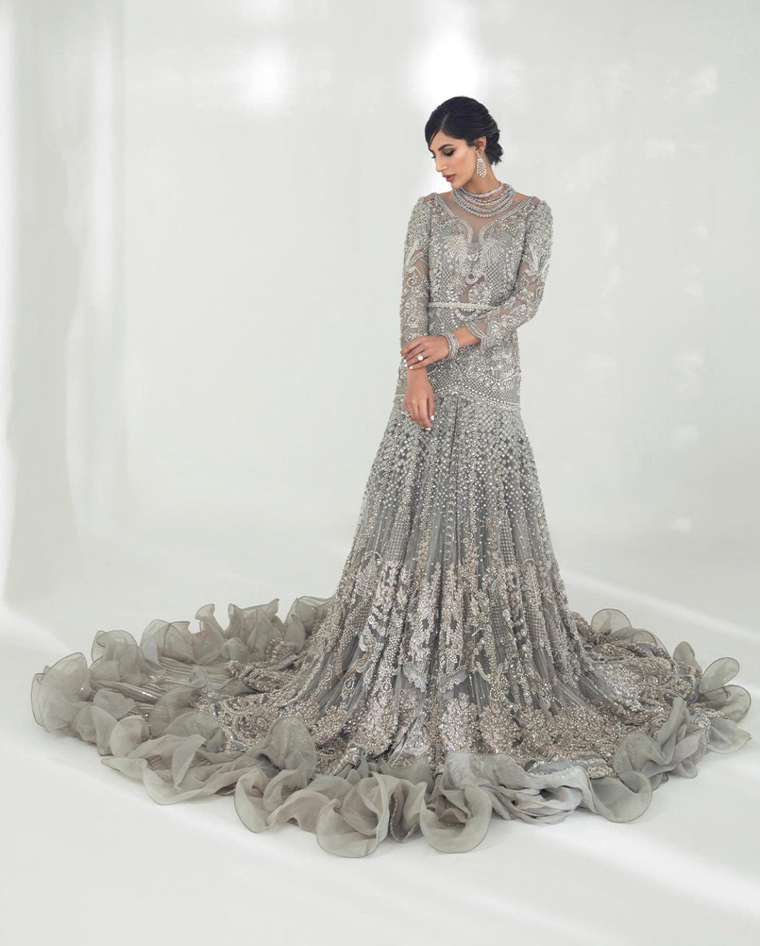 Bridal Silver Lehenga Blouse and Silver Dupatta for Lehenga 2022