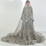 Bridal Silver Lehenga Blouse and Silver Dupatta for Lehenga