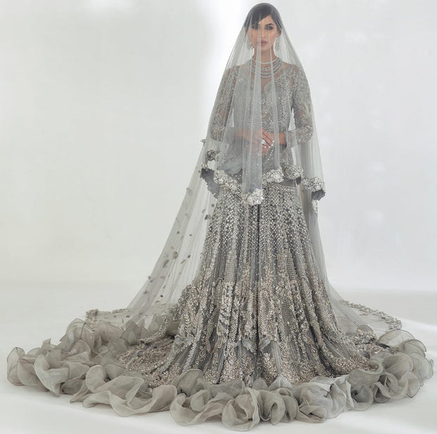 Bridal Silver Lehenga Blouse and Silver Dupatta for Lehenga