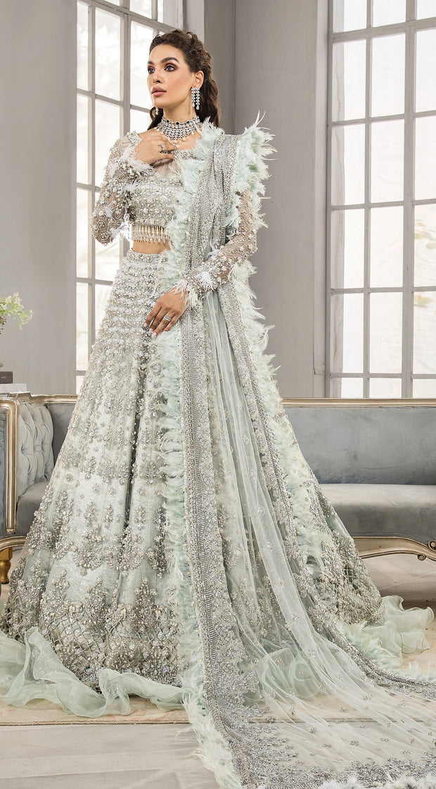 Pakistani Bridal Lehenga Wedding Dress Silver Color Bridal Silver Lehenga Choli For Pakistani Bridal Wear Nameera Pakistani Bridal Lehenga Wedding Dress Silver Color Bridal Silver Lehenga Choli For Pakistani Bridal Wear Nameera