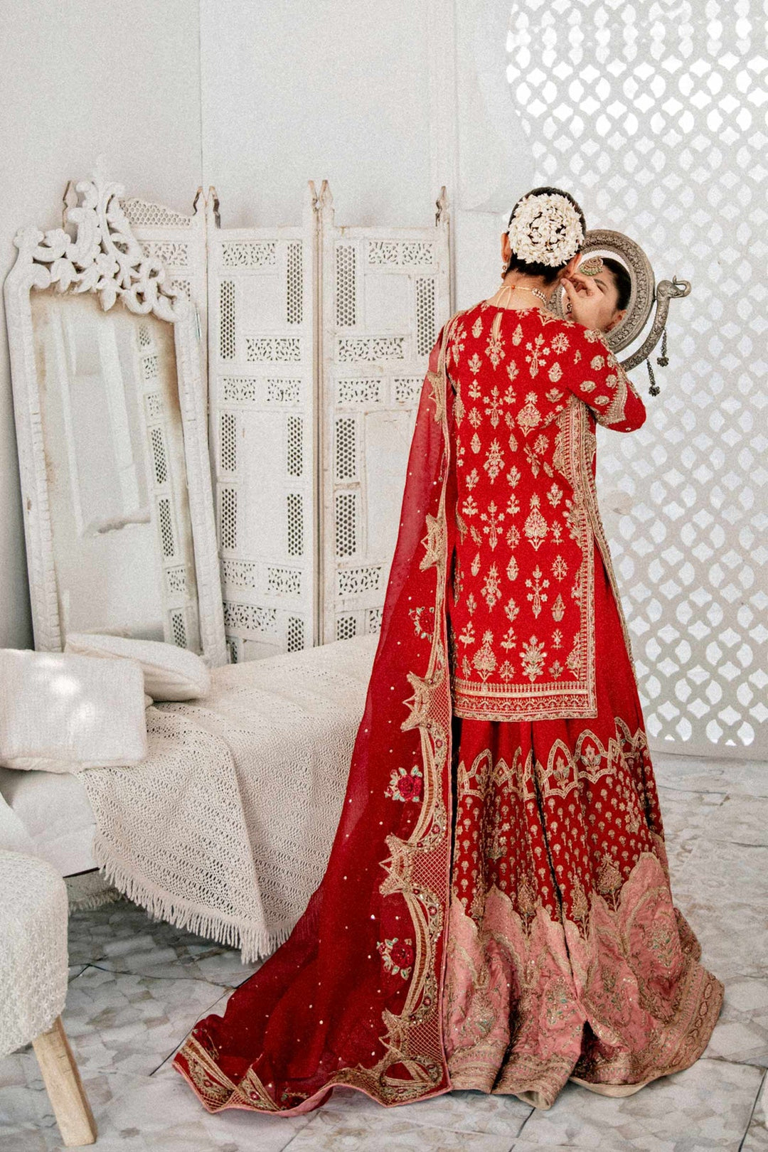 Bridal Simple Red Lehenga Kameez