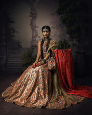 Bridal Tissue Lehenga with Sleeveless Choli and Dupatta Dress