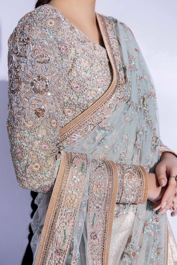 Bridal Wedding Dress in Embroidered Saree Style