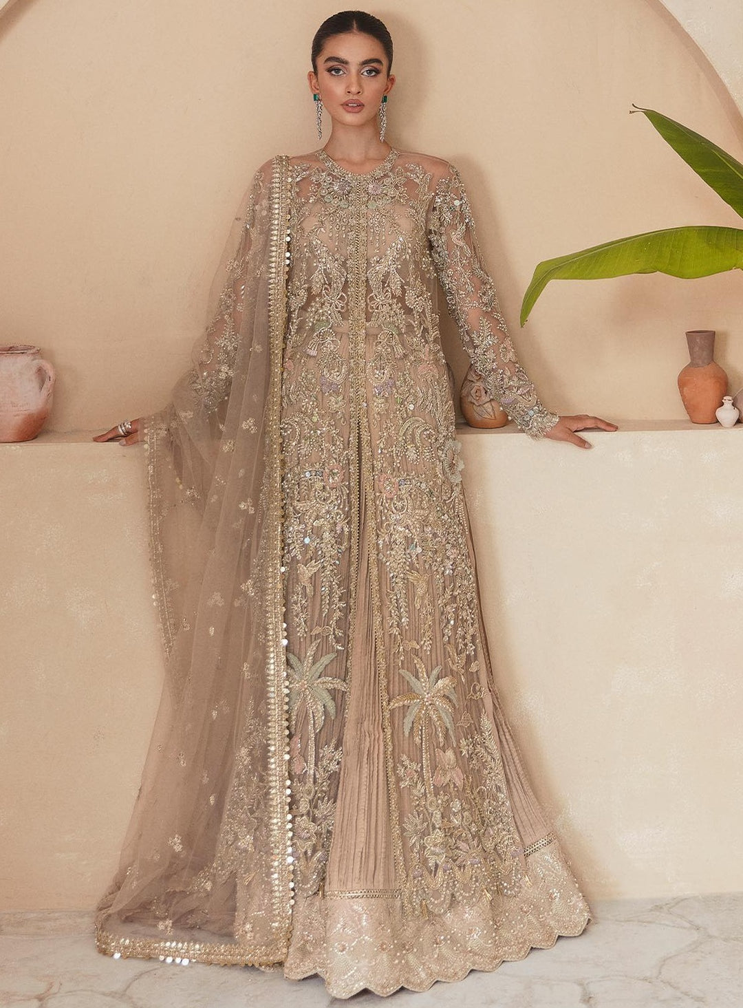 Exquisite Bridal Dress with Net Gown and Sharara Style