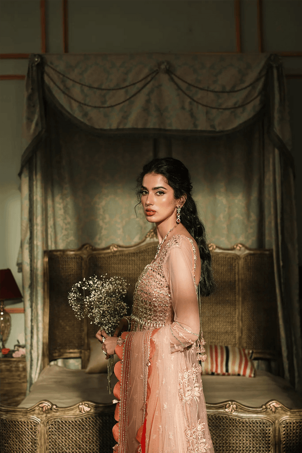Bridal Wedding Dress in Open Gown Dupatta and Lehenga Style