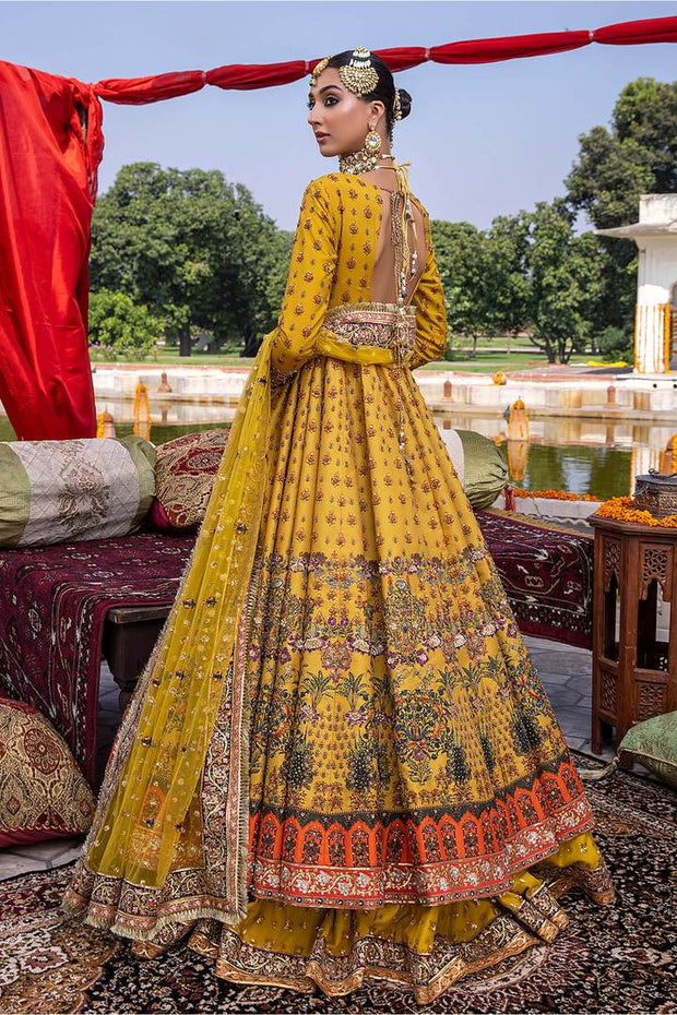 Bridal Yellow Color Anarkali Dress for Mehndi in Digital Print Nameera by Farooq