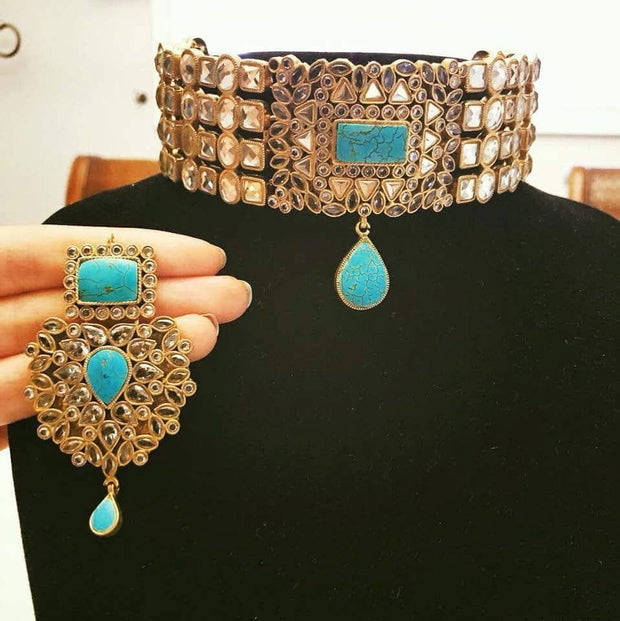 Bridal Choker Necklace with Turquoise Stones