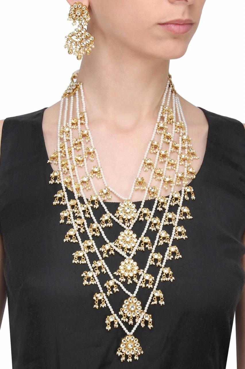 Delicate Bridal Set in Gold Plated Pearls Layered Design