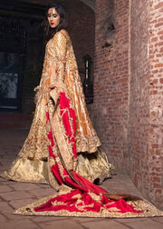 Latest bridal gharara outfit for wedding wear in orange gold color # B3403