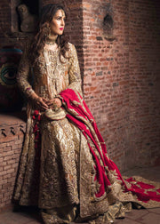 Latest bridal gharara outfit for wedding wear in orange gold color