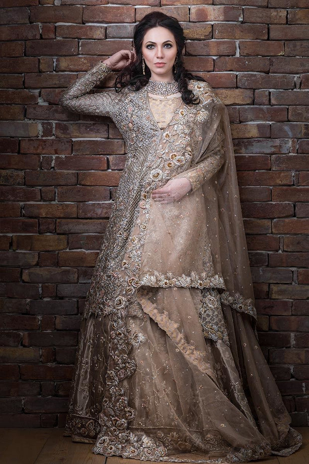 Elegant Pakistani bridal lehnga outfit in copper color # B3315