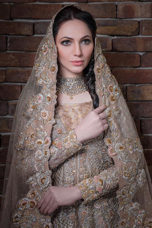 Elegant Pakistani bridal lehnga outfit in copper color # B3315