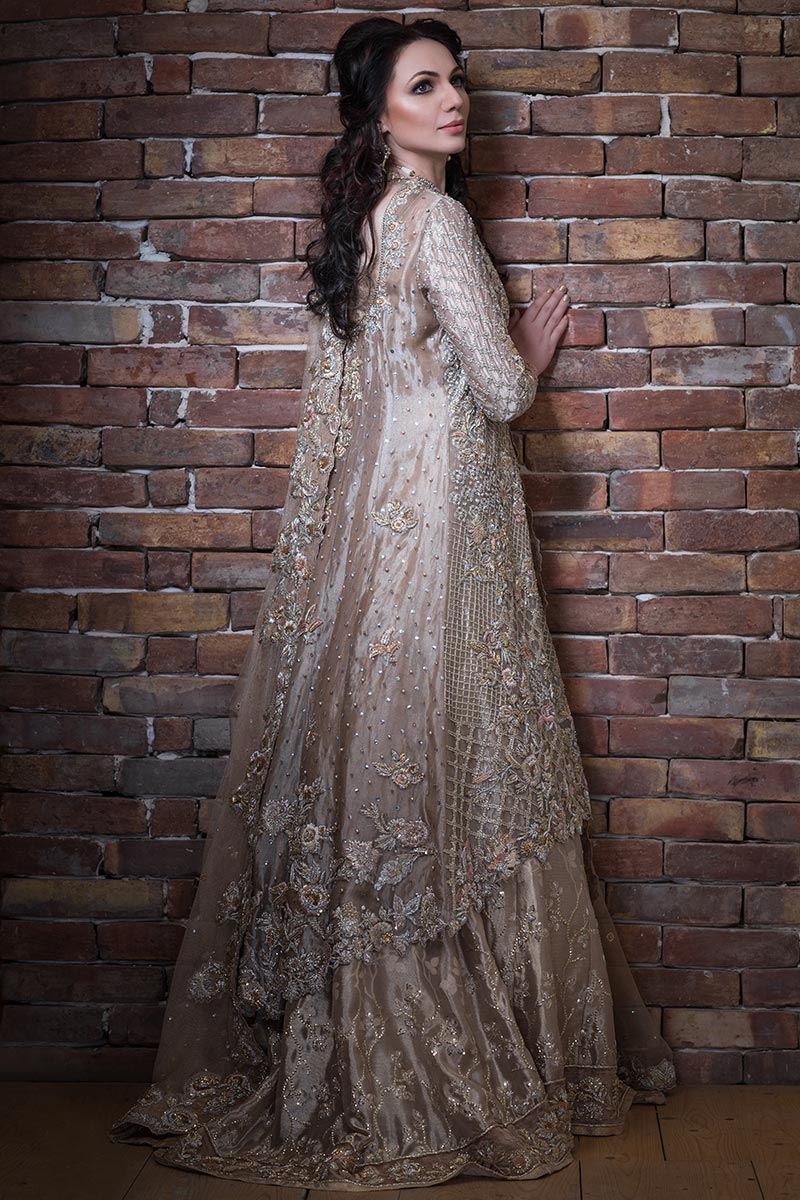 Elegant Pakistani bridal lehnga outfit in copper color # B3315