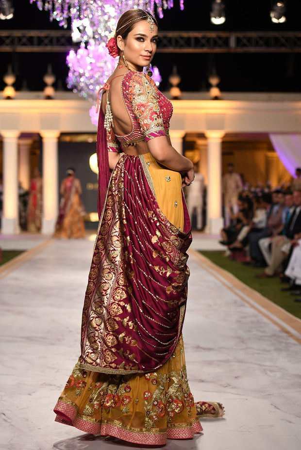 Beautiful designer bridal mehendi dress embroidered in pink color