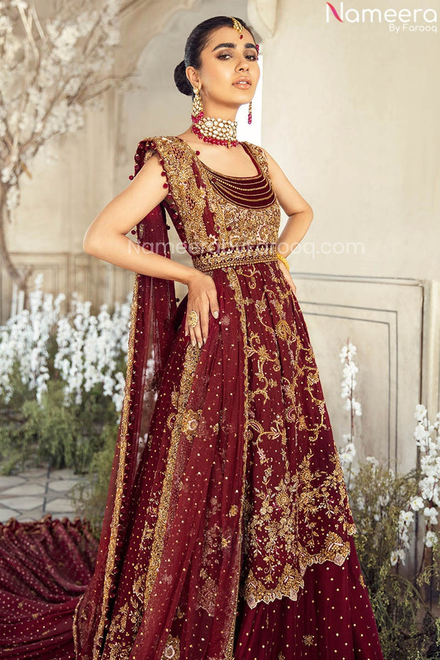 Pakistani Designer Bride Wedding Dress in Maroon Online CUSTOM SIZE Pakistani Designer Bride Wedding Dress in Maroon Online CUSTOM SIZE