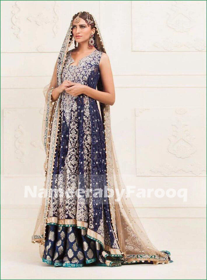 Deep Blue Lahanga With Silver Dabka Nugh & Pearl Work