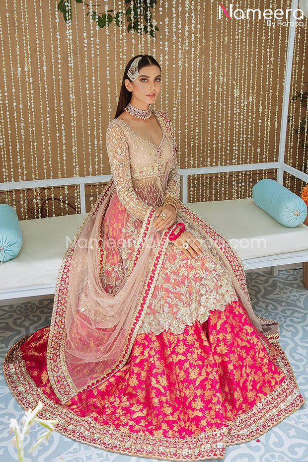 Brocade Lehenga with Front Open Frock Dress Pakistani