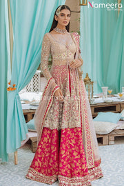 Brocade Lehenga with Front Open Frock Dress