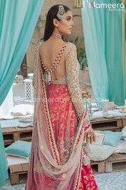Brocade Lehenga with Front Open Frock Dress for Bride