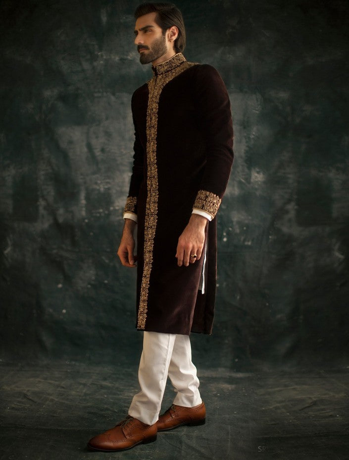 Brown Mens Pakistani Sherwani for Wedding 