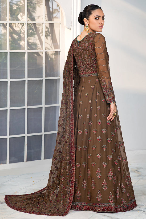 Brown Pakistani Embroidered Frock with Dupatta Party Wear 2023