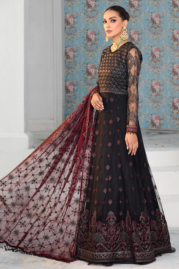 Buy Black Pakistani Frock with Maroon Contrast Party Wear