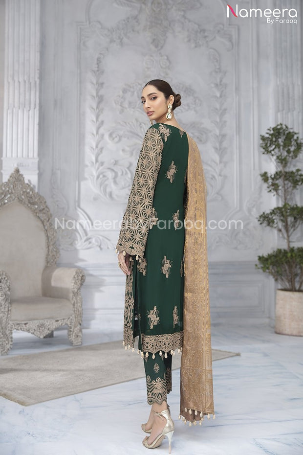 Emerald Green Chiffon Dress Pakistani for Eid  #PR219