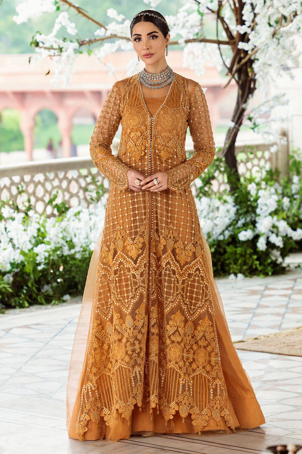 Buy Mustard Silk Net Embroidered Pishwas Pakistani Eid Wear