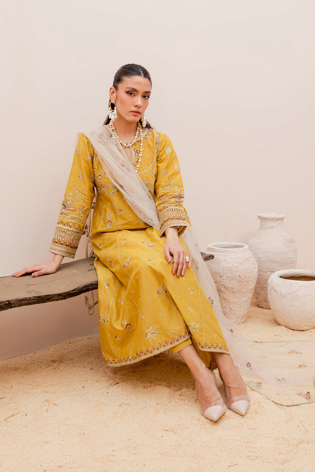 Buy Mustered Embellished Frock Trousers Pakistani Party Wear 2023