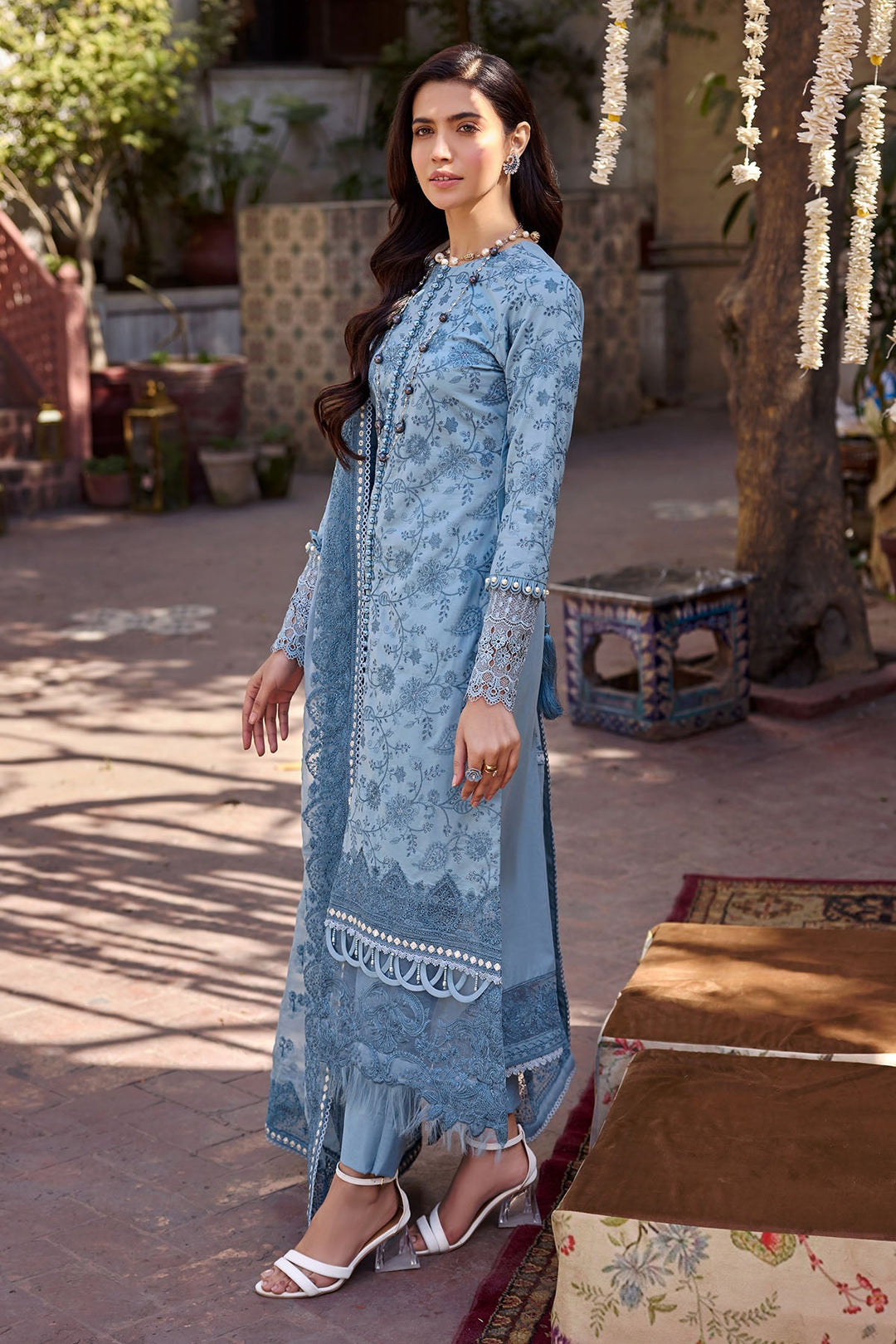 Buy Navy Blue Embroidered Shirt with Capri Pakistani Eid Dress