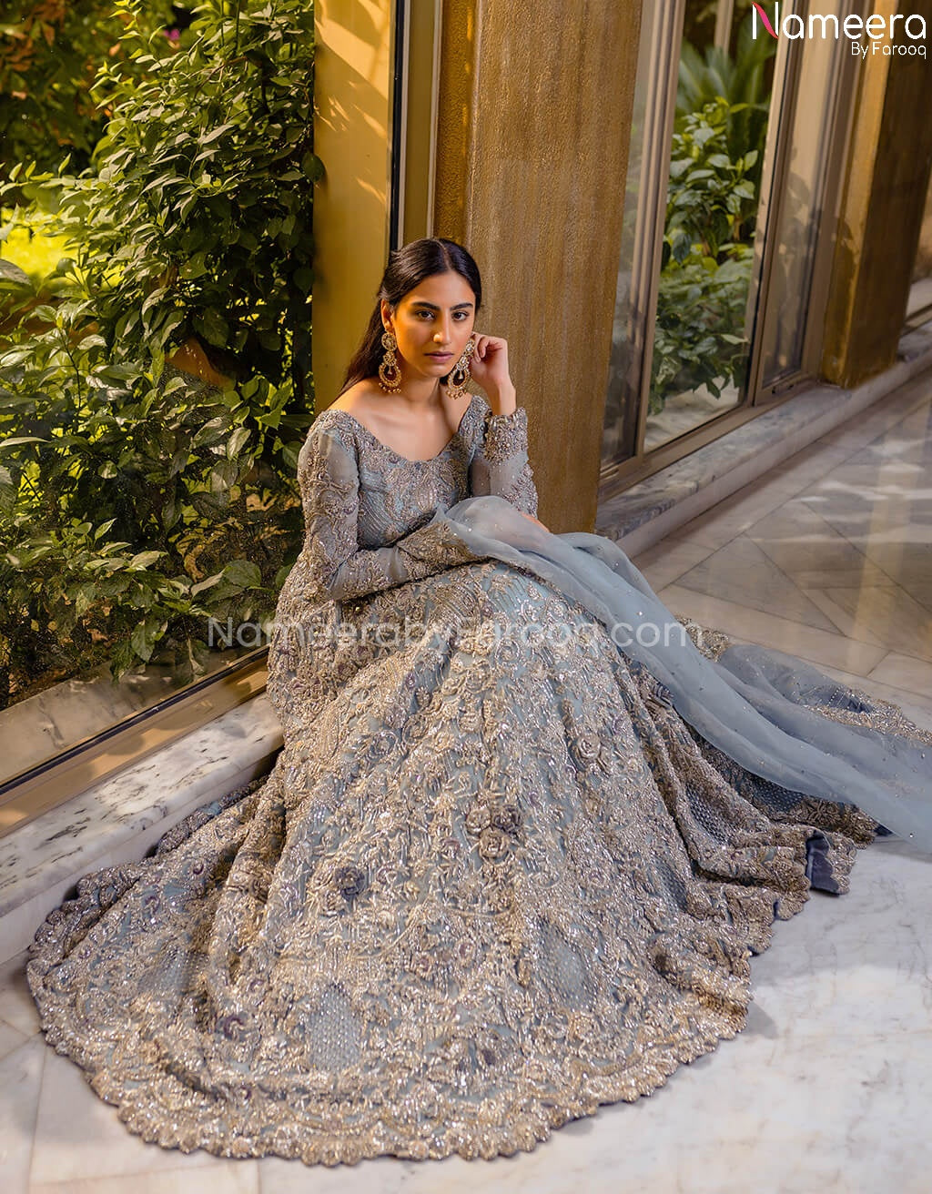 Pakistani Bridal Ghagra Choli in Sky Blue Color with heavy Embroidery 