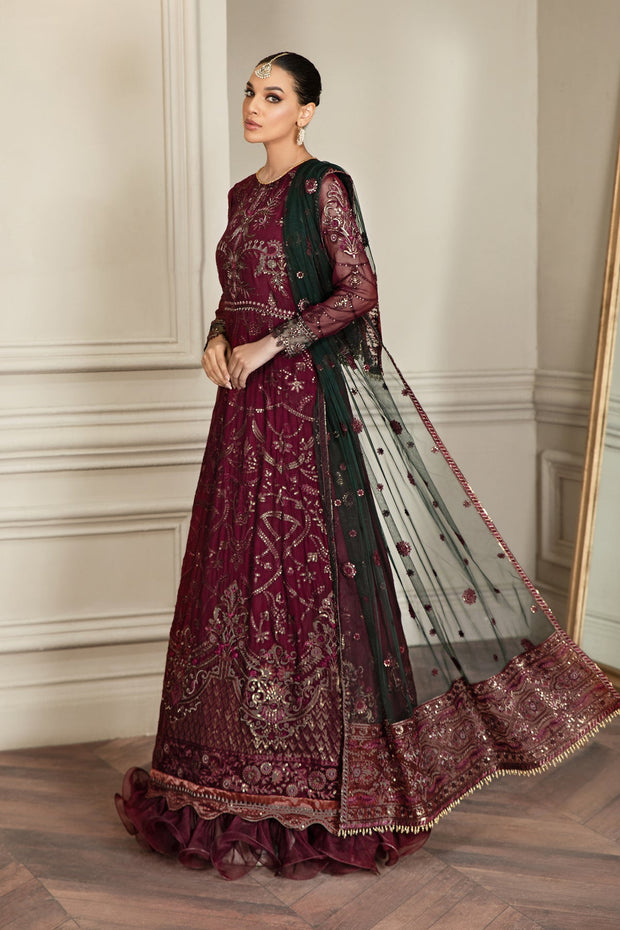 Buy Pakistani Embroidered Long Frock in Maroon Color With Dupatta 2023