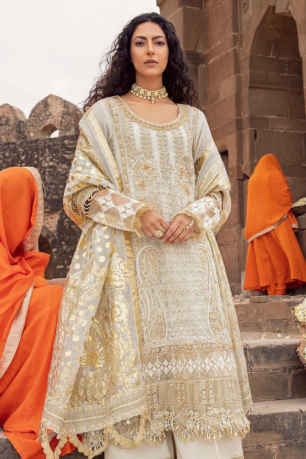 Buy Pakistani Golden Embellished White Kameez trousers Eid Dress 2023
