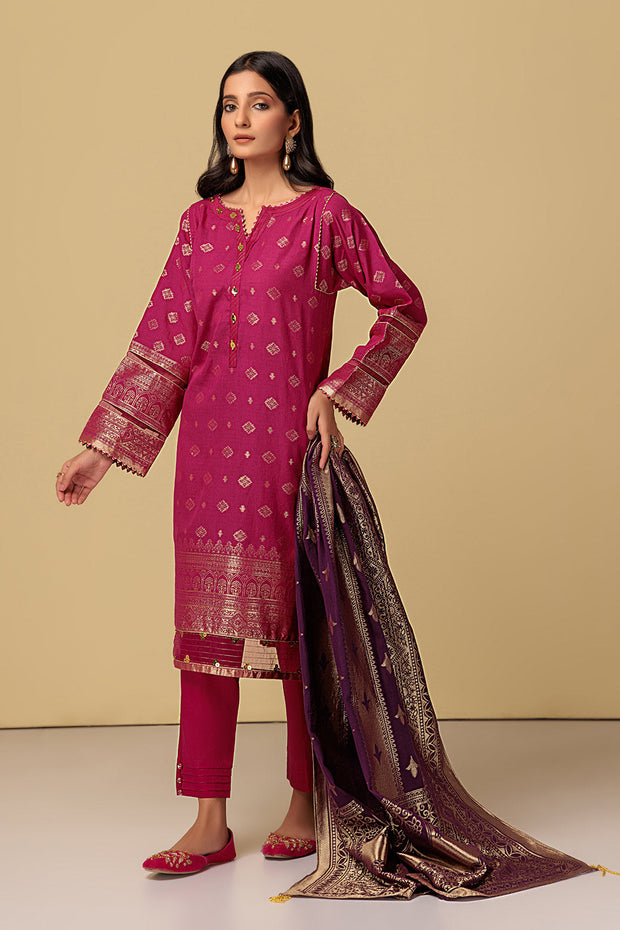Buy Pakistani Kameez Salwar Suit in Classical Jacquard Pink Lemonade