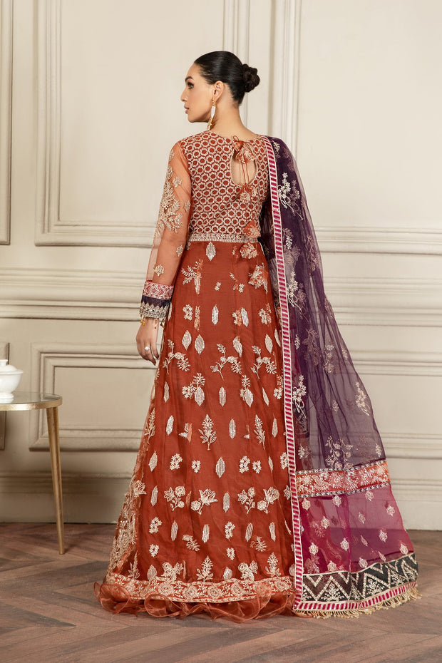Buy Pakistani Long Frock with Dupatta in Orange Color 2023