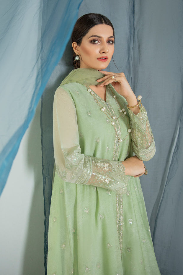 Buy Pakistani Mint Green Kameez in Gown Style Party Wear 2023