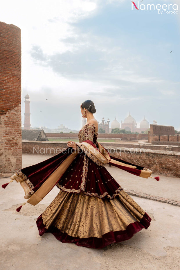 Pakistani Short Frock with Lehenga for Bridal Side Look