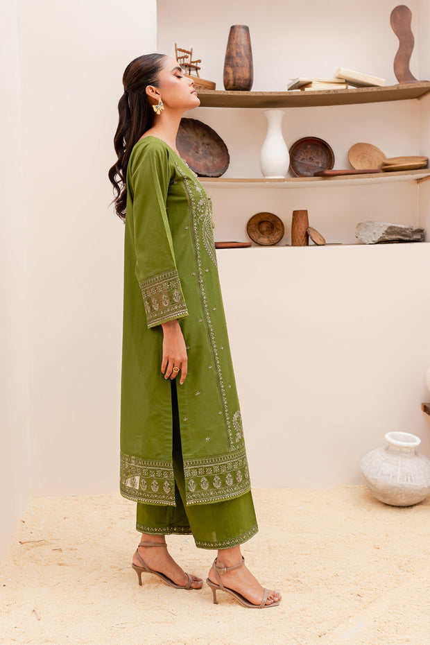 Buy Pakistani Traditional Kameez Trousers Party Dress in Army Green Shade