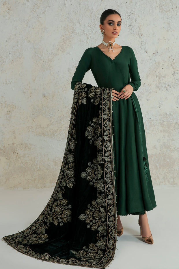 Buy Traditional Pakistani Green Long Frock With Shawl 2023