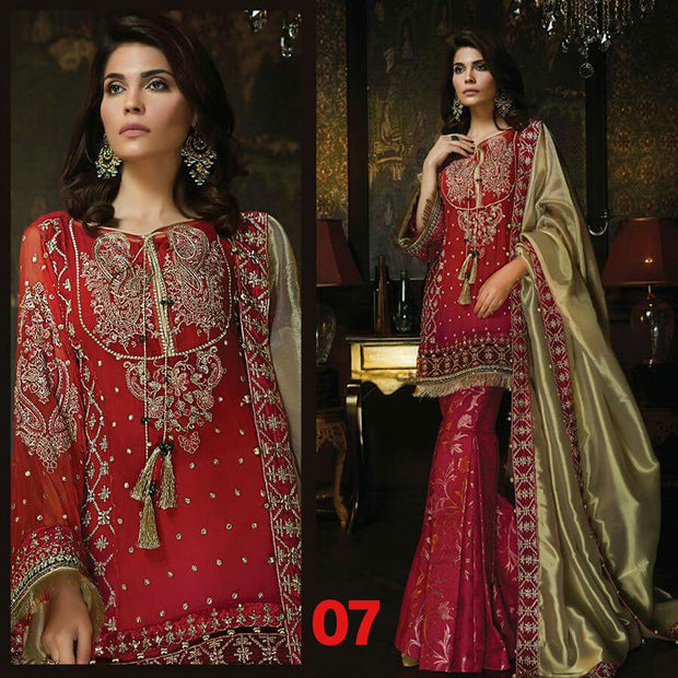 Beautiful dress by Ayra in red and golden color work