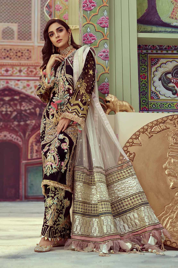 Black Wedding Dress By Crimson.Work Embellished With Tilla Dhaga Embroidery,Pearls,Nagh,& Sequance.