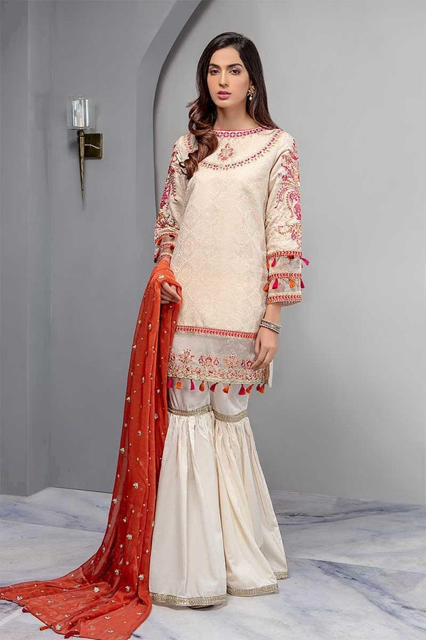 Punjabi Gharara Suit In Beutifull Offwhite Color.Work Embellished With Dhaga Embroidery And Sequance.