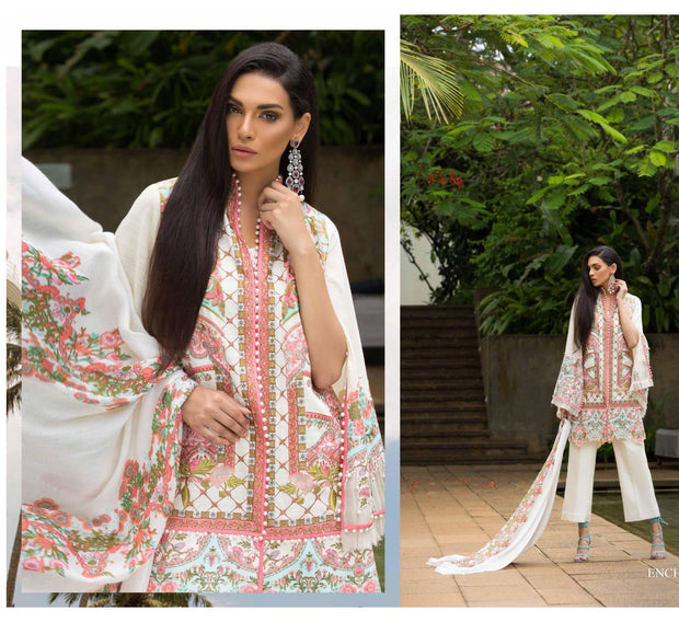 Pakistani Formal Wear by Sana Safinaz I’m off white color with Threads Embroidery And Woolen Shawl 
