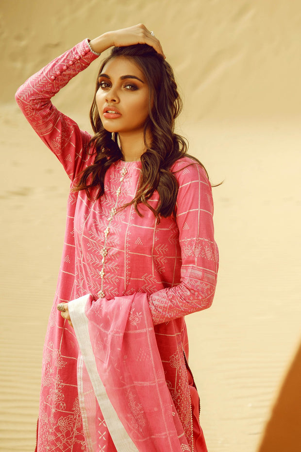 Latest Summer Pakistani printed casual lawn outfit in pink color # P2502