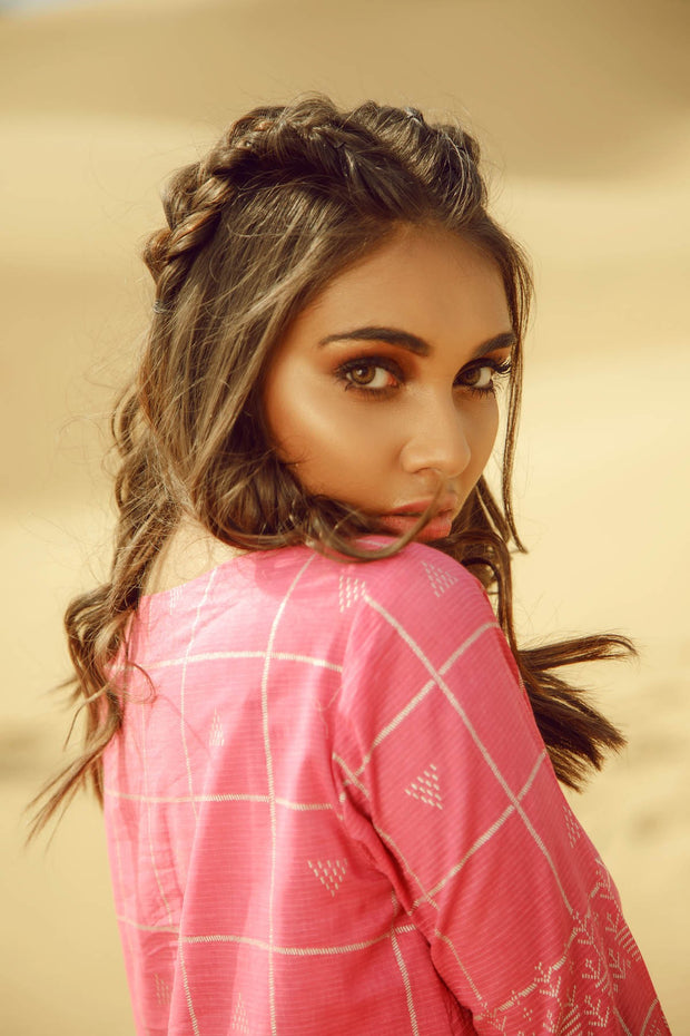 Latest Summer Pakistani printed casual lawn outfit in pink color # P2502