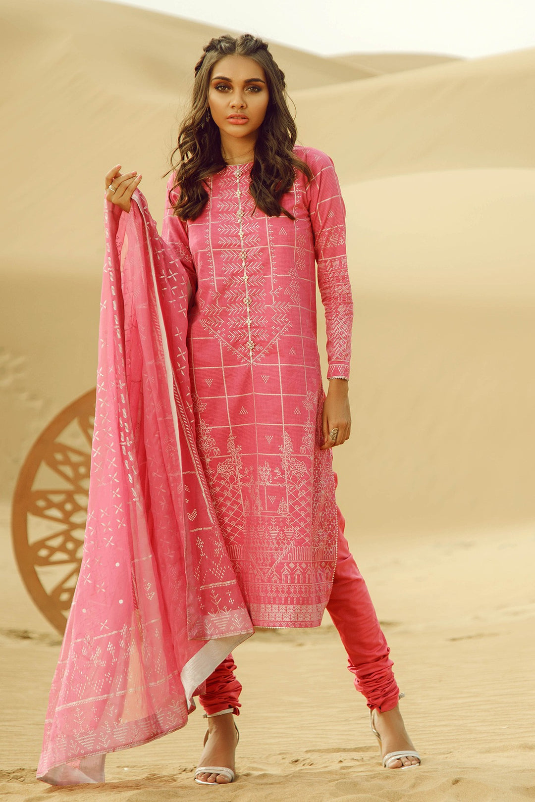Latest Summer Pakistani printed casual lawn outfit in pink color # P2502