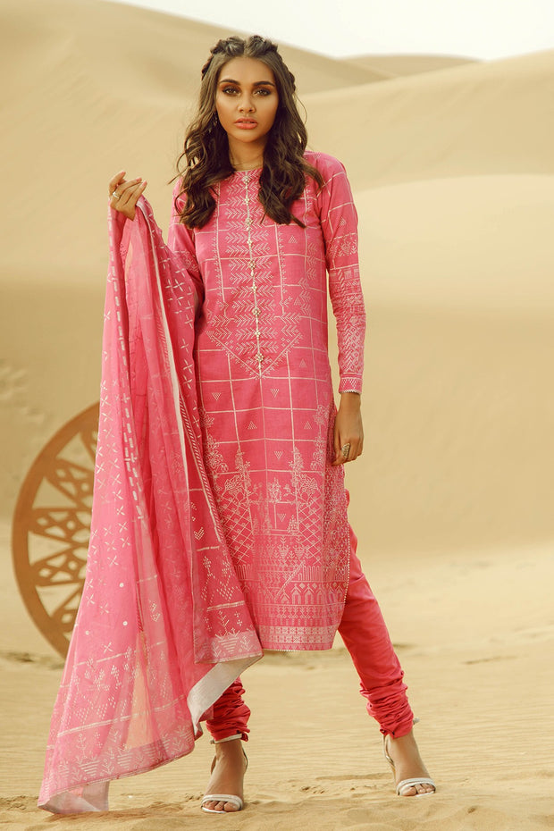 Latest Summer Pakistani printed casual lawn outfit in pink color # P2502