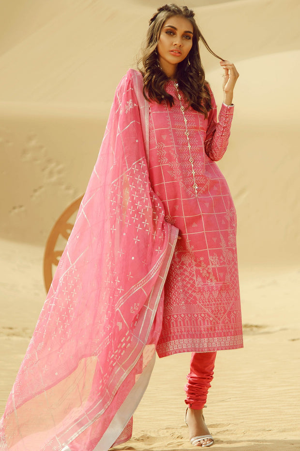 Latest Summer Pakistani printed casual lawn outfit in pink color